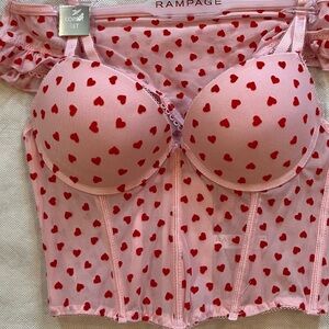 Rampage Pink and Red Heart Corset Bra size XL